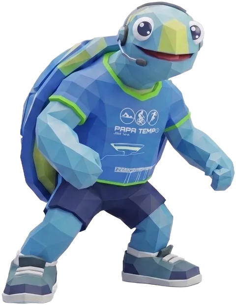 Papito, a tartaruga atendente da Papa Tempo, de headset e camisa da escola, acenando para chamar